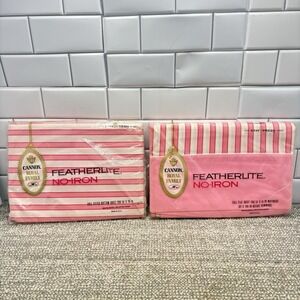 Cannon Royal Family Featherlite No Iron Full Sheet Set Pink White Stripes New